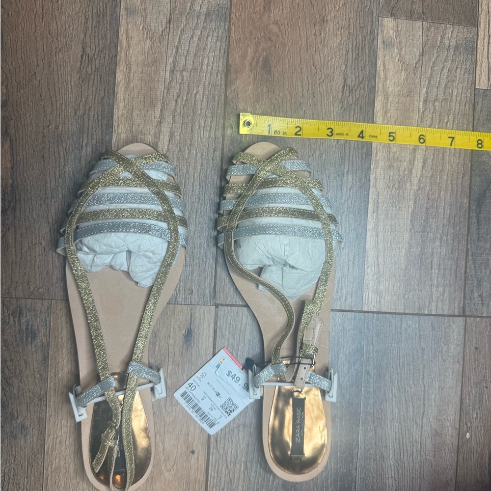 Zara Gold and Silver Strappy Flat Sandals - Picture 2 of 4